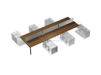 Мебель для персонала Рабочая станция (6х160) с настольными экранами ДСП (белый премиум) на 6-ти опорных тумбах правых (БЕЗ ТУМБ) КВ 0144-3