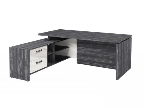 Стол руководителя с опорной тумбой Festus FB-119L.GG 1800x1900x750 (Древесина Графит/Мрамор Леванто белый)