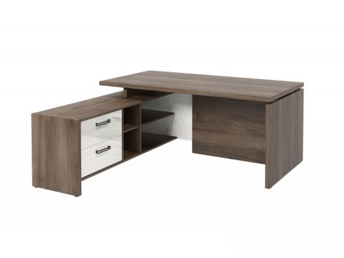Стол руководителя с опорной тумбой Festus FB-117L.GG 1800x1700x750 (Орех Пацифик Табак/Мрамор Леванто белый)