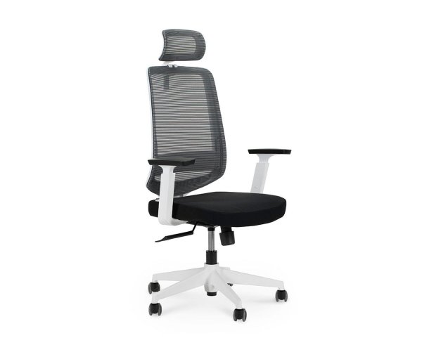Кресло офисное / Лондон офис white plastic / белый пластик / серая сетка / черная ткань (Черный)