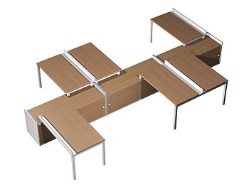 Рабочая станция (6x160) с ProSystem на 3-x опорных тумбах-купе Profiquadro КВ 0193 БВ 3590x5400x750