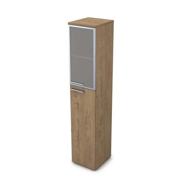 9ПЛ.005.18 Пенал высокий со стеклом (400x450x2045), левый (Teakwood)
